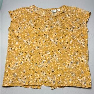Rachel Zoe 100% Linen Yellow Speckled Sleeveless Boxy Blouse Buttoned Back